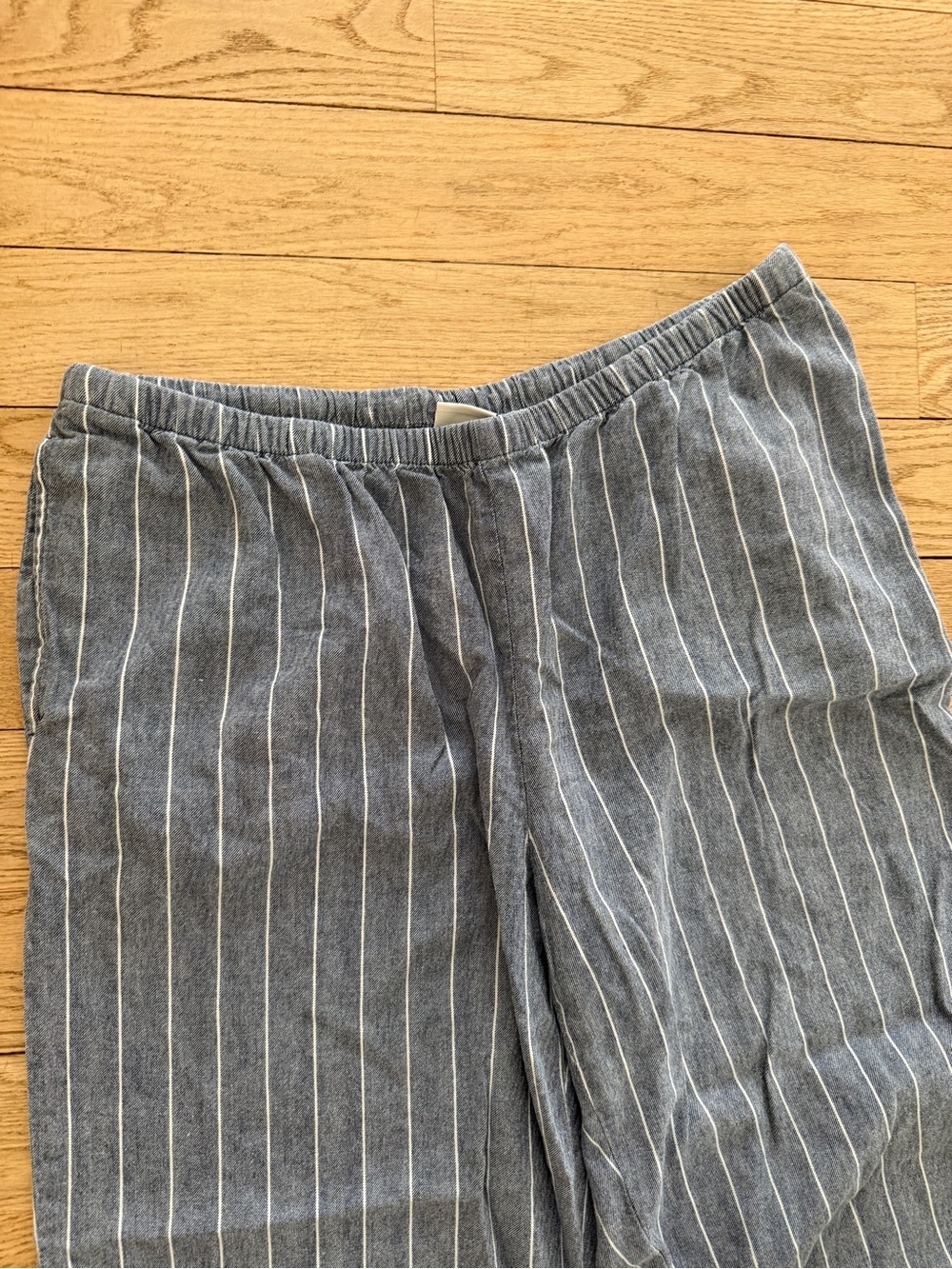 A new Day Blue Pinstripe Wide-Leg Casual Pants Linen Large - Picture 2 of 5